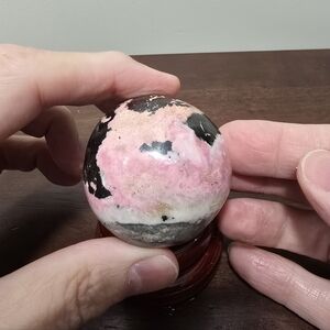 Pink Rhodonite and Sphalerite Crystal Sphere #F